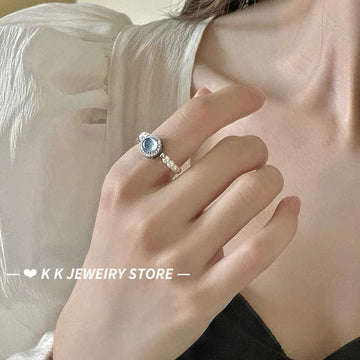925 Silver Aquamarine Hand-Woven Pearl Ring