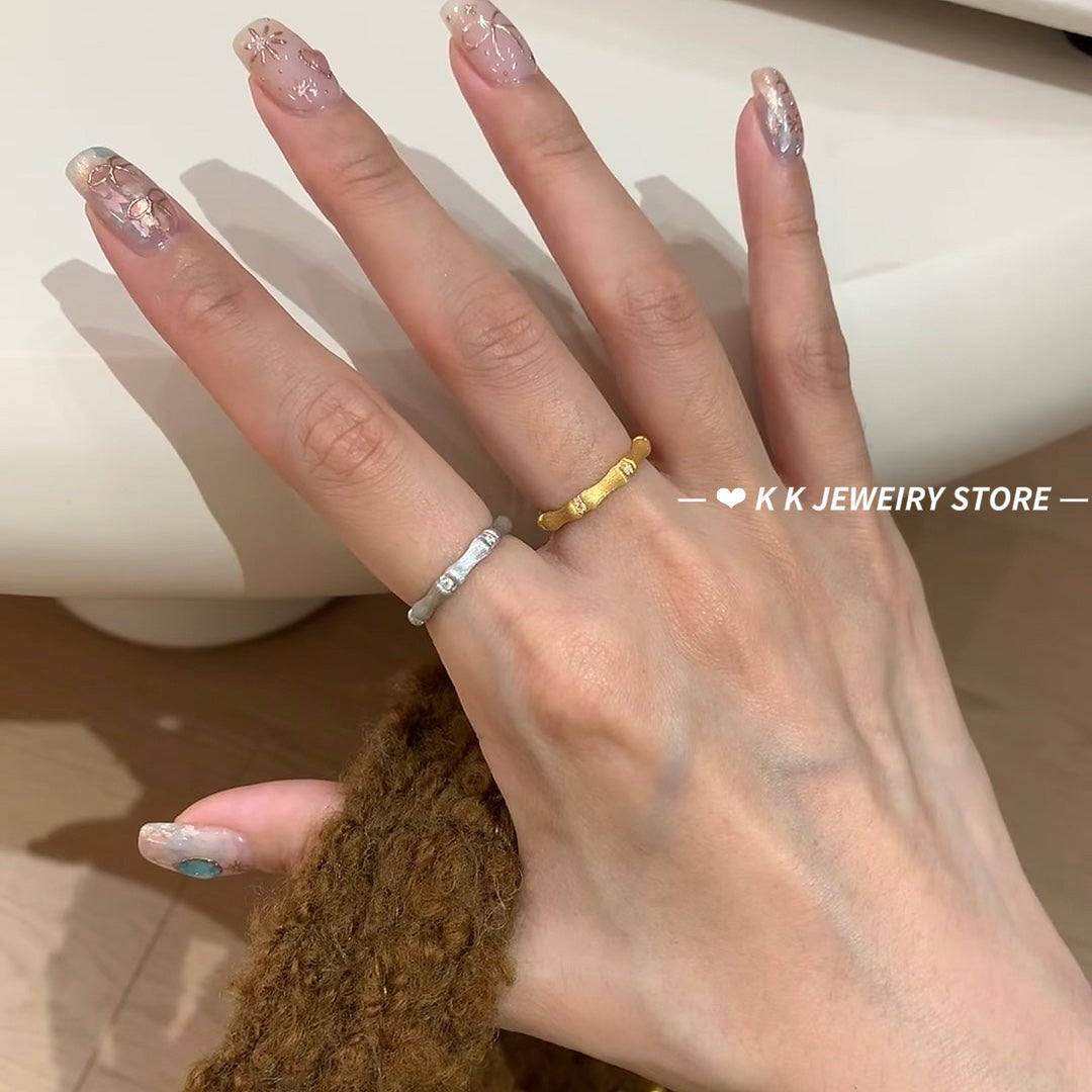 925 Silver Gold-Plated Handmade Brushed Bamboo Ring