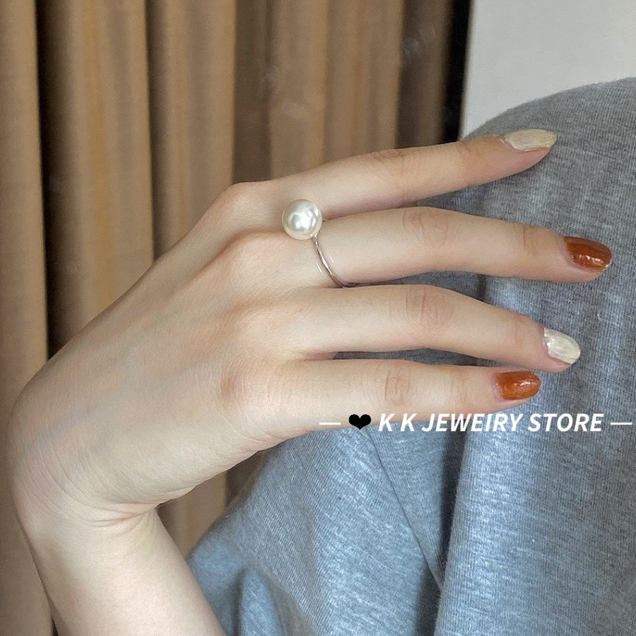 925 Silver Artificial Pearl Plain Band Ring