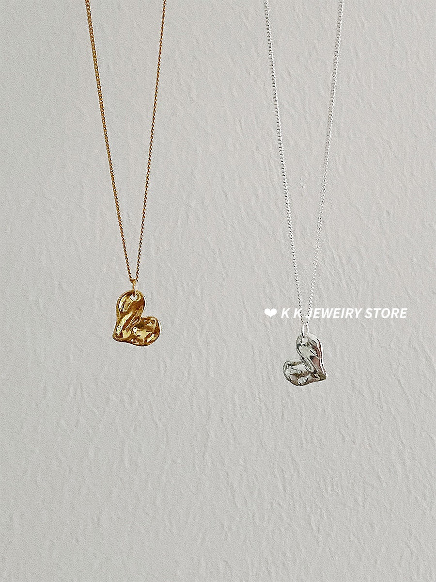 925 silver gold three-dimensional love necklace