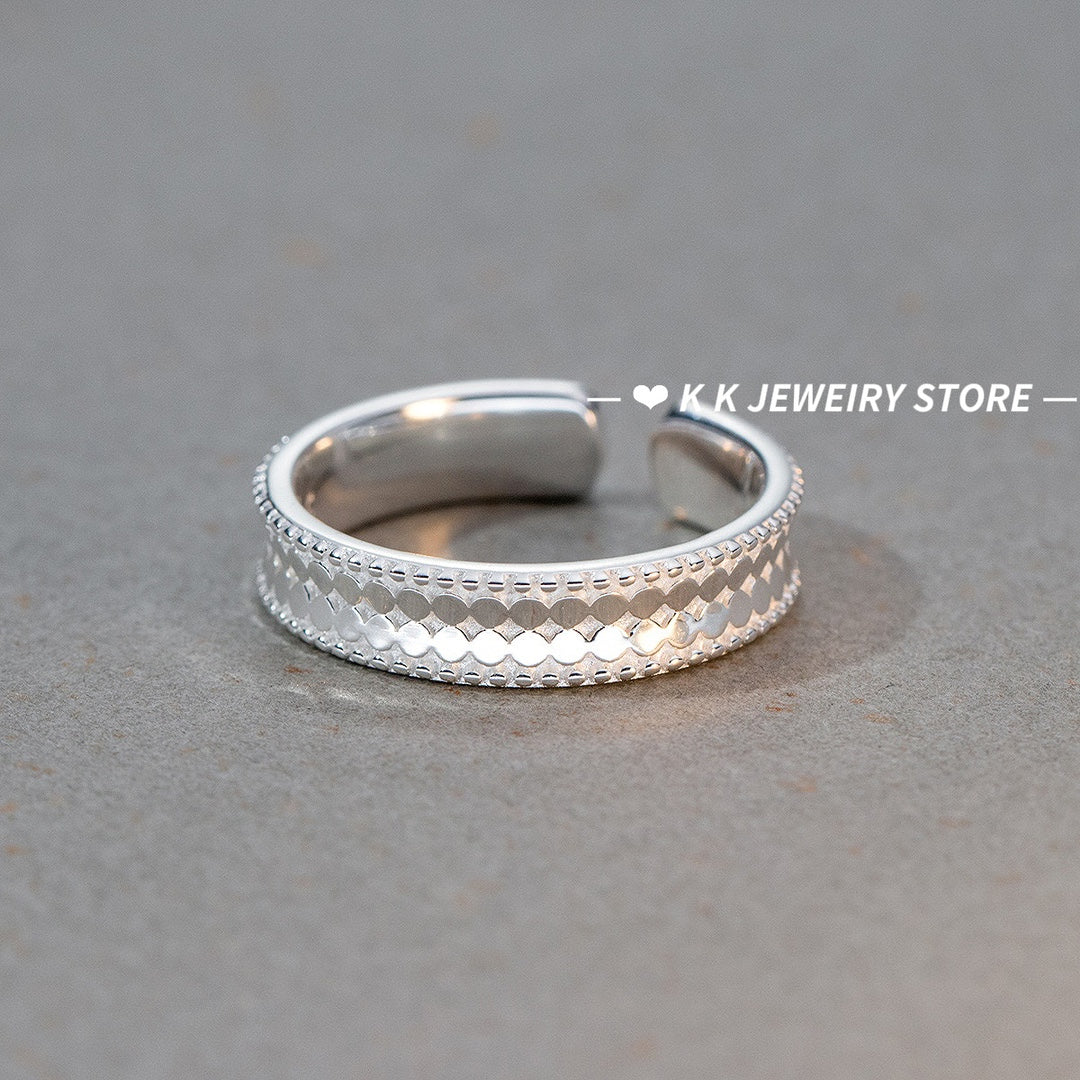 925 silver glitter fish scale ring