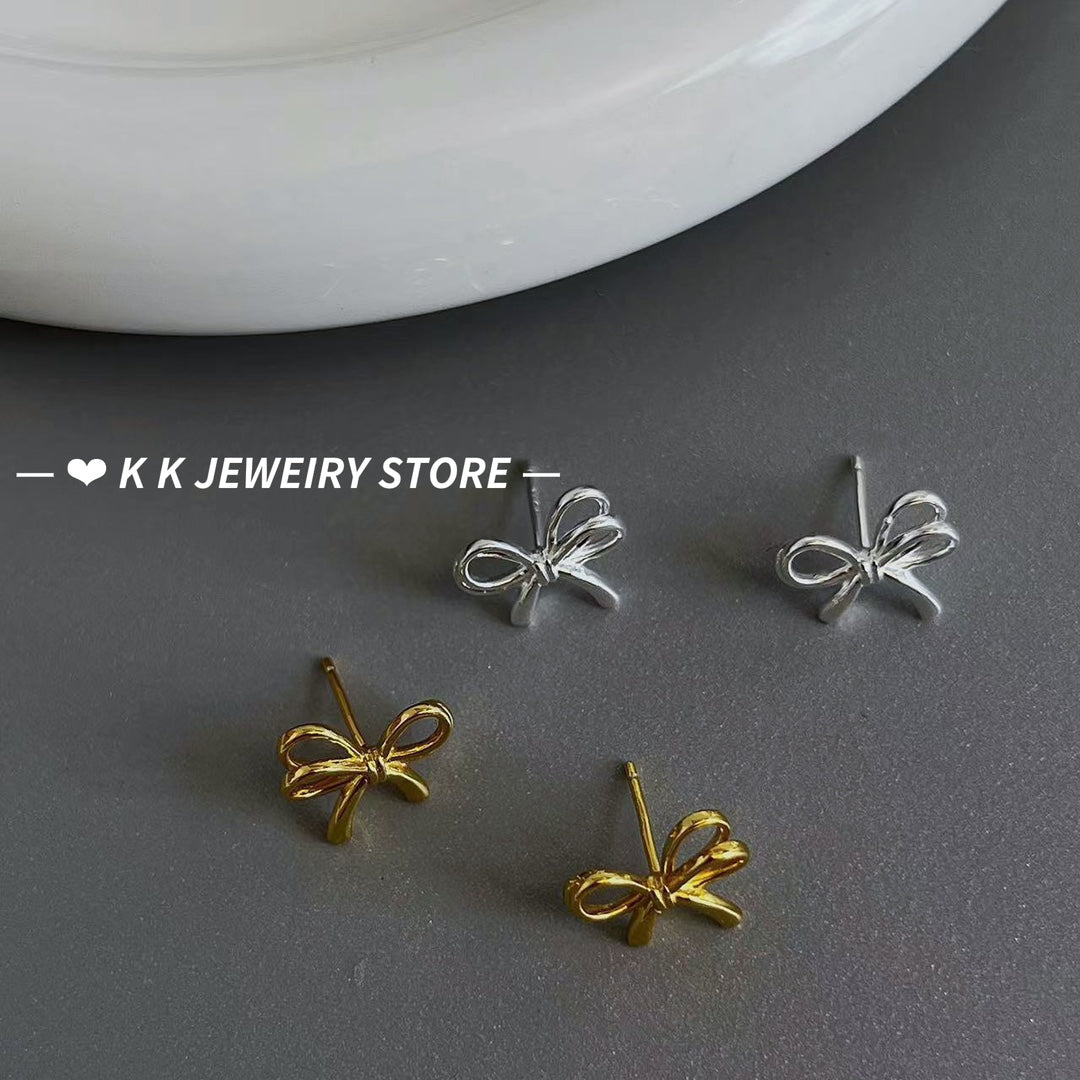 925 Silver Bowknot Hollow-Out Earrings