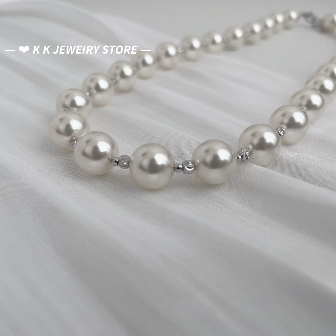 925 Silver Perfect Round Strong Light Faux Pearl Necklace