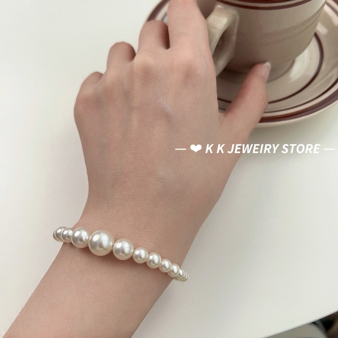 925 Silver OT Clasp Faux Pearl Bracelet