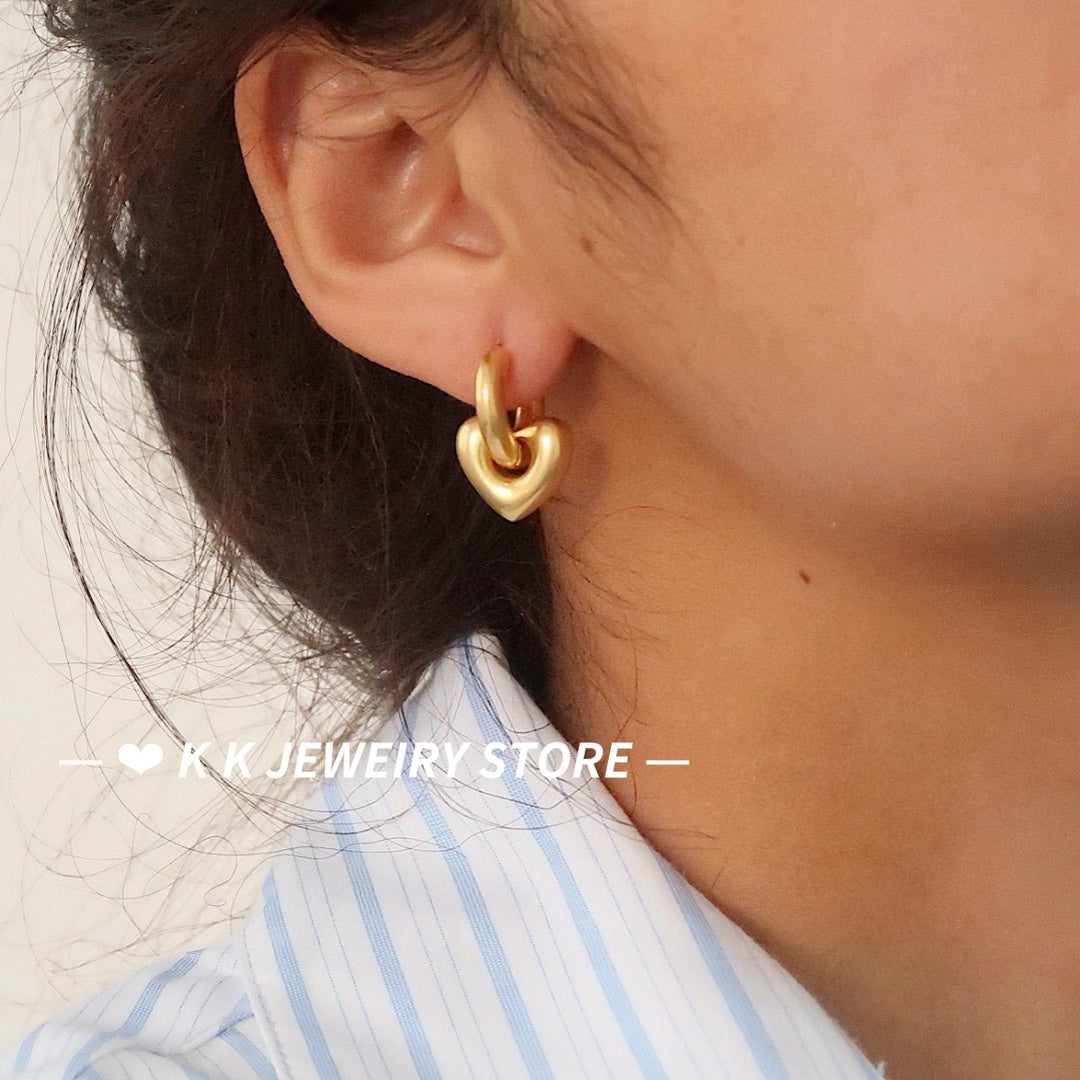 Heart earrings with brass plated real gold