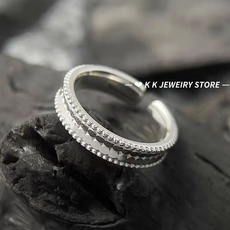 925 silver glitter fish scale ring