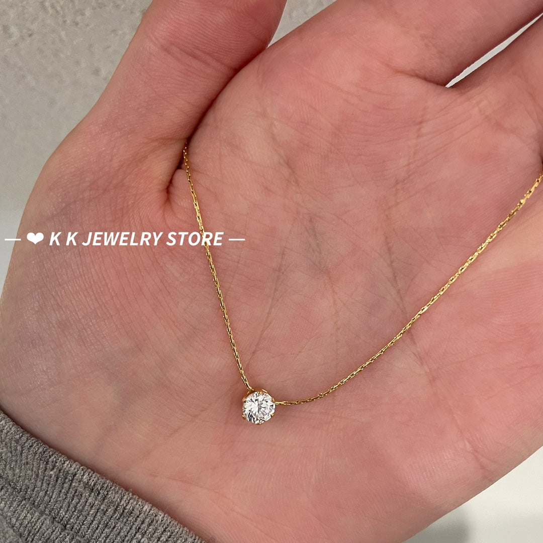 Zircon necklace pendant! Vacuum-plated 18K clavicle chain