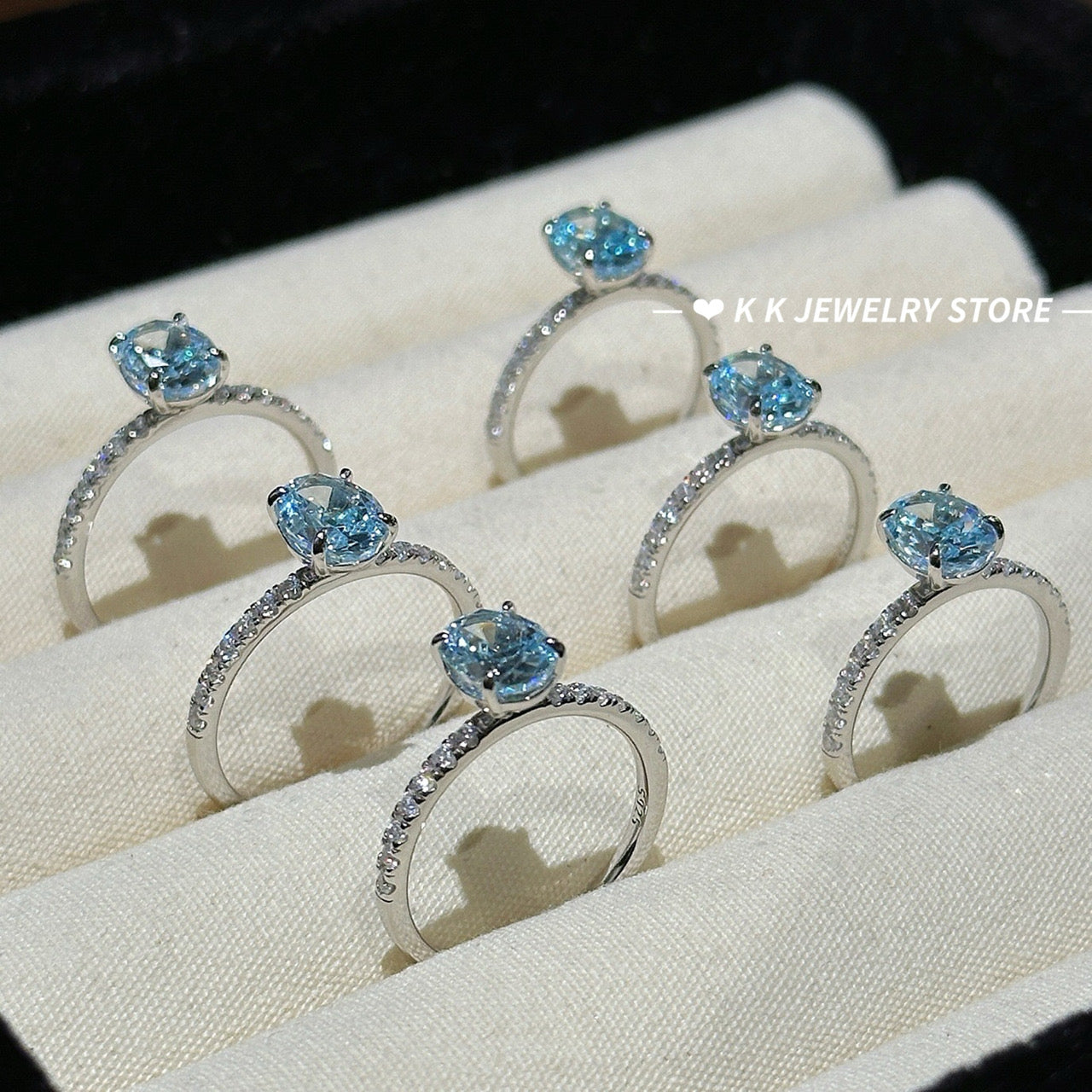 925 Silver High Carbon Diamond Sea Blue Zirconia 6*8 Ring