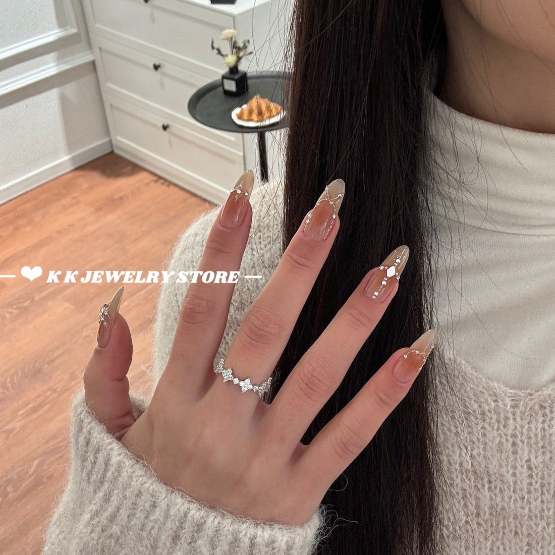 925 Silver Four-Leaf Flower Full-Diamond Ring