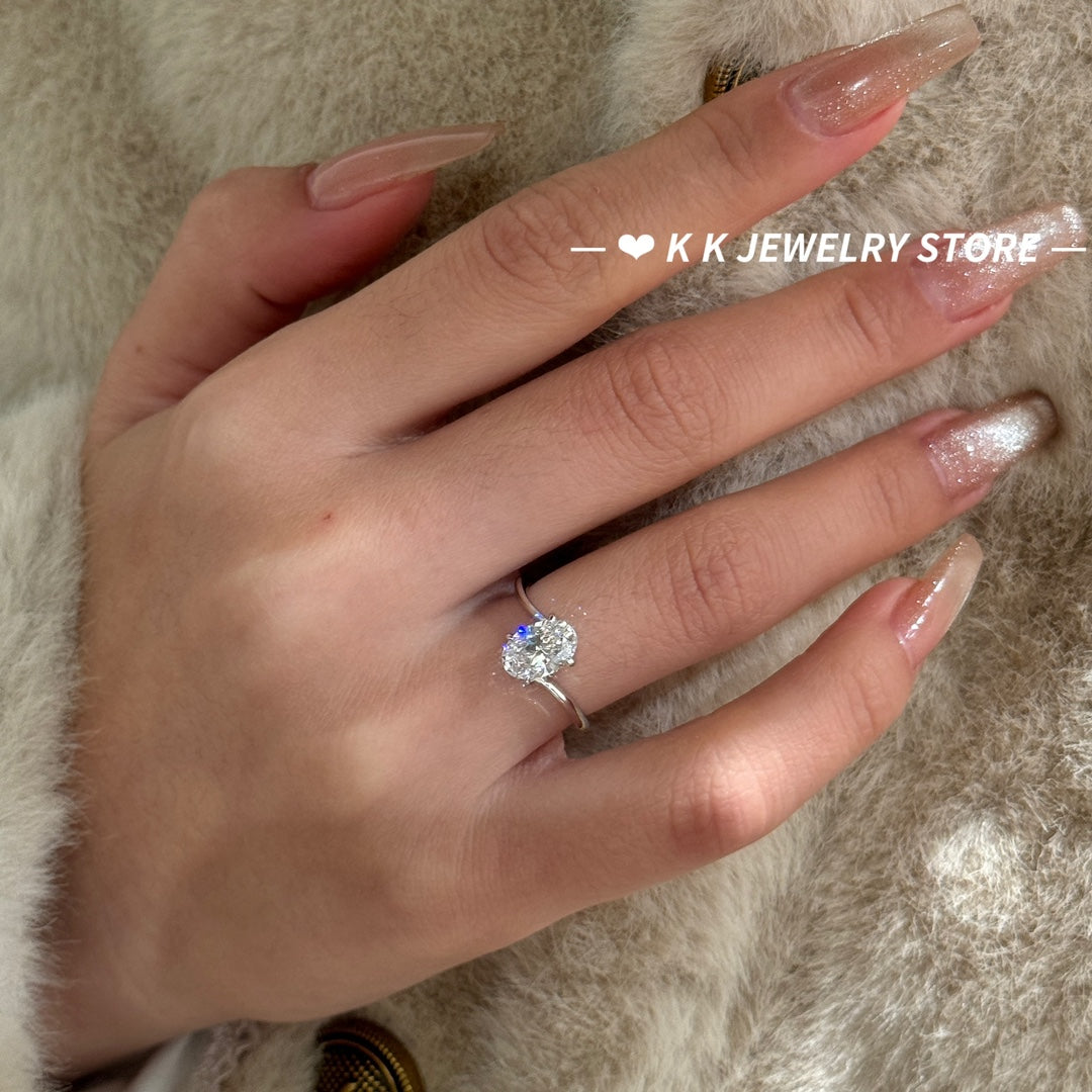 S925 Silver Diamond-Cut 6x9 Oval Ring