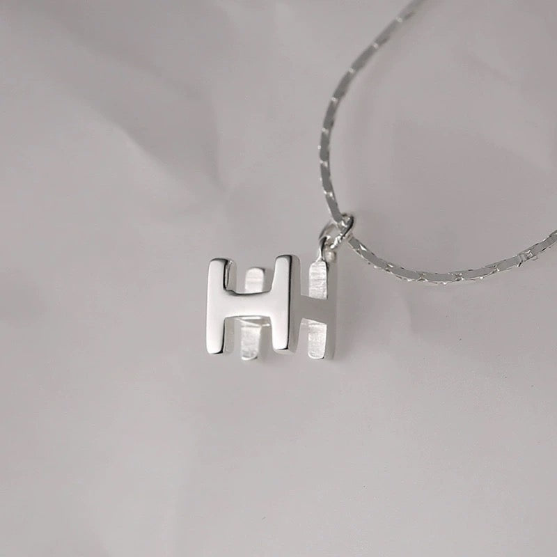 925 Silver Three-Dimensional H-Letter Necklace