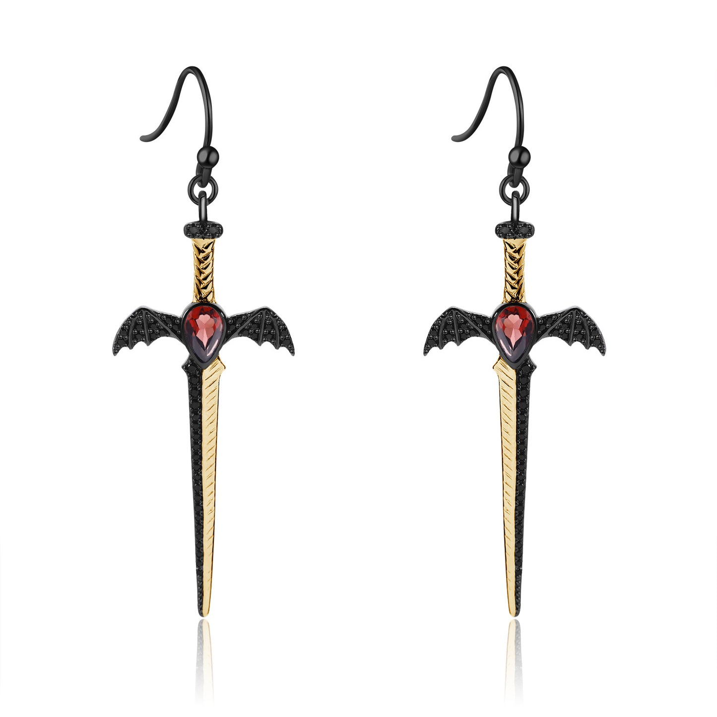 Designer! 925 Silver Natural Colored Gemstone Dark Black Premium Dagger Design Earrings