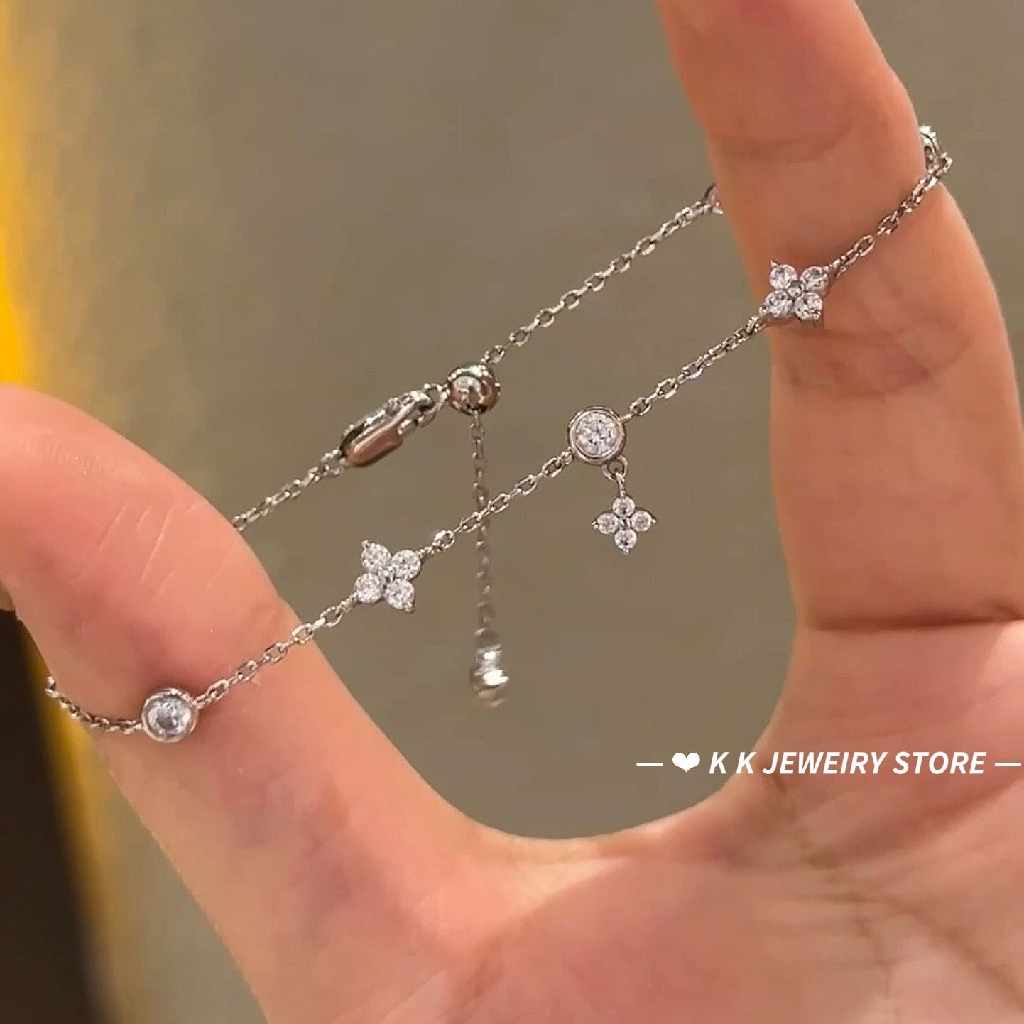 925 Silver Four Leaf Bubble Diamond Bracelet