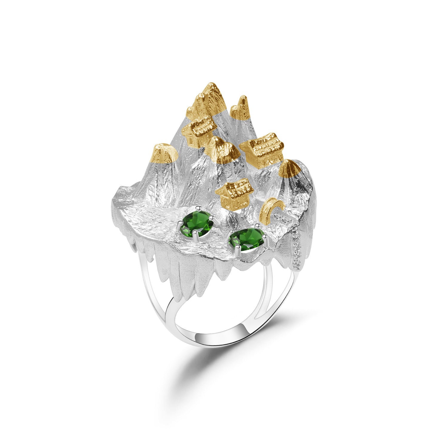 Designer! 925 silver inlaid with natural gemstones Chinese wind mountains and seas design ring