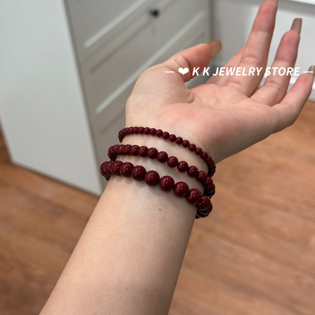 Burgundy faux pearls stacked bracelet