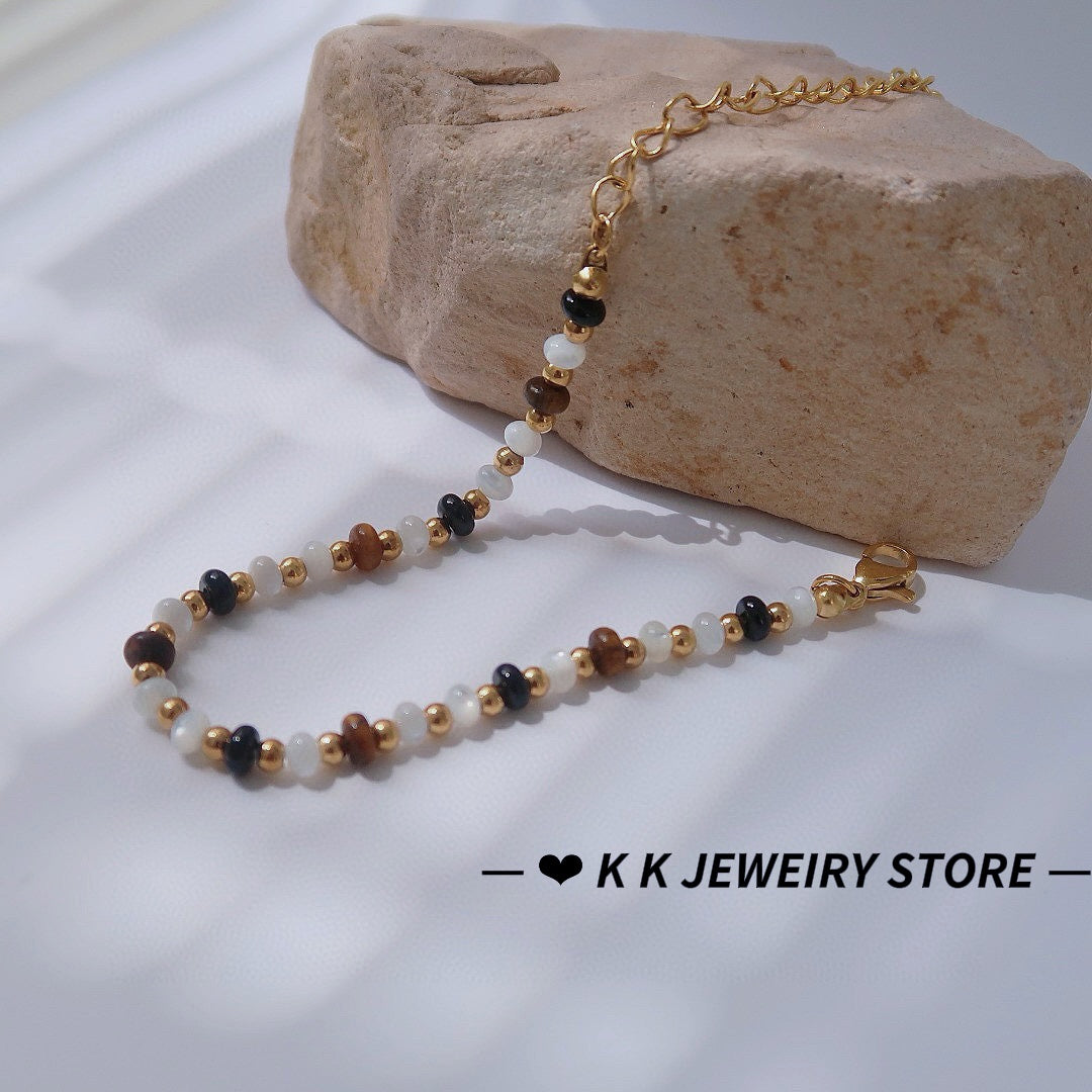 Natural Stone Crystal Tiger's Eye Black Agate Bracelet