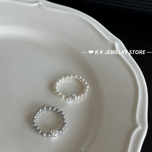 925 Silver Artificial Pearl Sugar Cube Ring