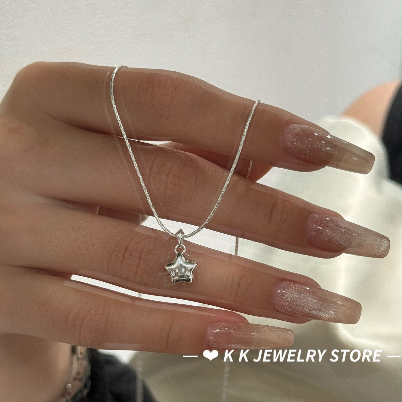 925 Silver Lucky Smile Star Snake Bone Necklace