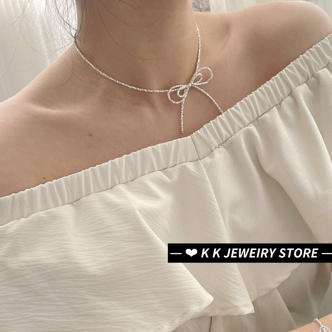 925 silver three-dimensional bow necklace