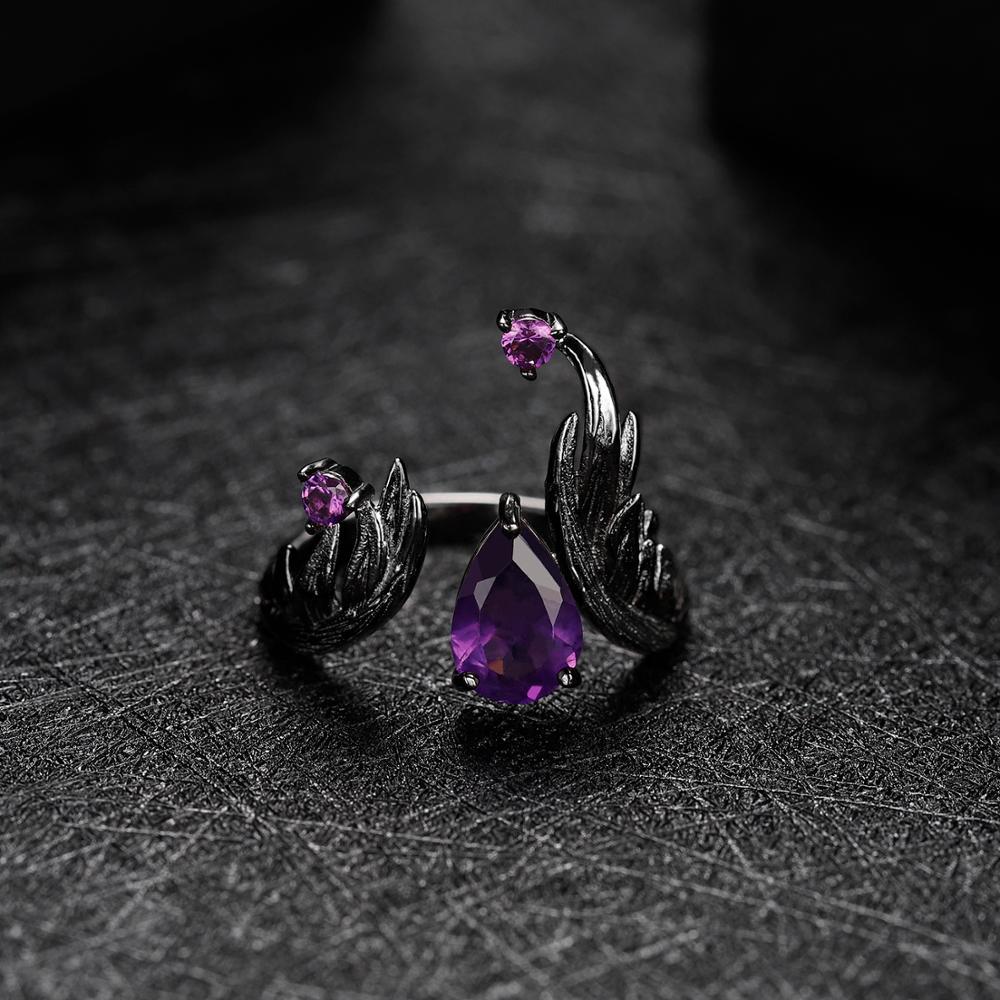 Designer! 925 Silver Natural Amethyst Dark Wind Italian Craft Ring