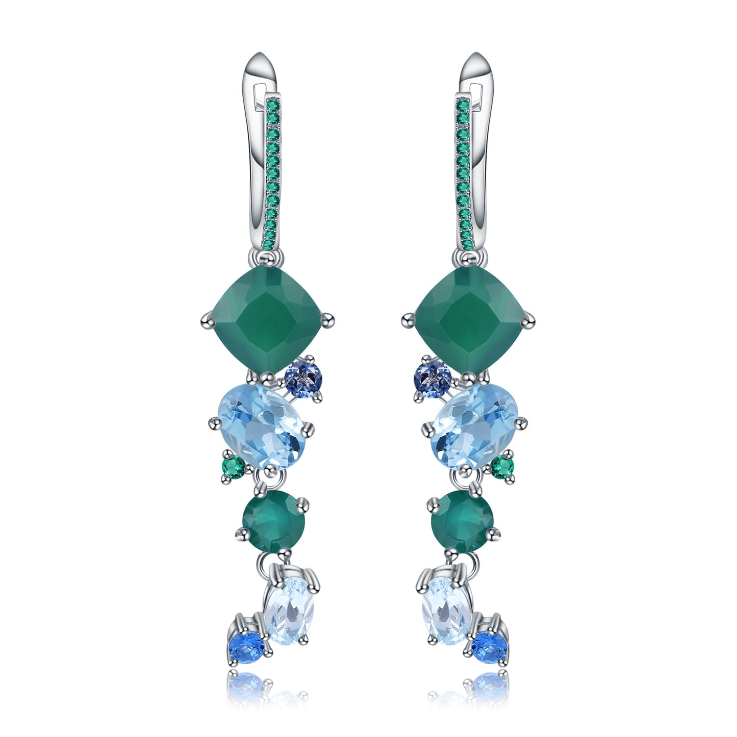 Designer! 925 Silver Natural Colored Gemstones Banquet Premium Luxury Gemstone Earrings