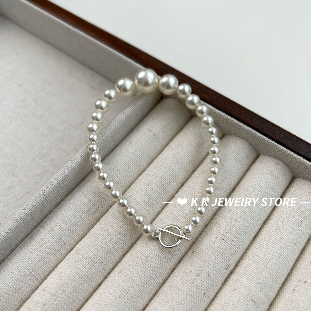 925 Silver OT Clasp Faux Pearl Bracelet