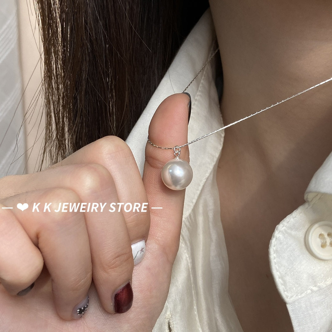 925 Silver Pearl Pendant Slub Chain Necklace