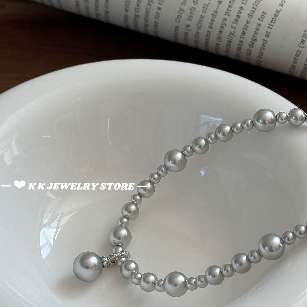 925 silver gradient imitation pearl necklace