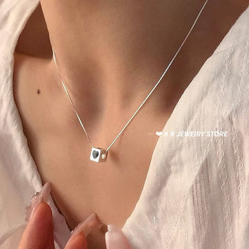925 Silver Black Heart Square Necklace