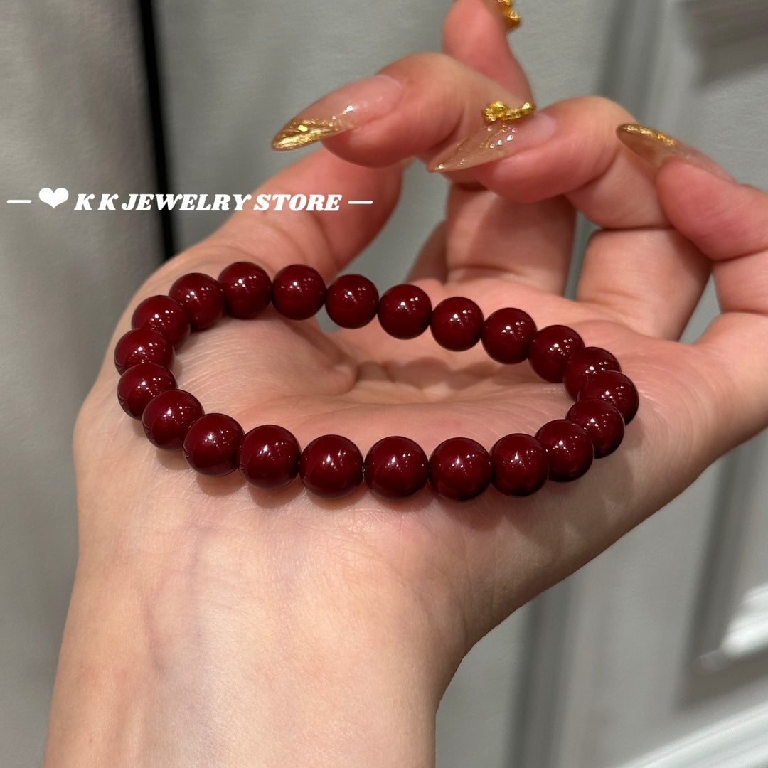 Burgundy faux pearls stacked bracelet