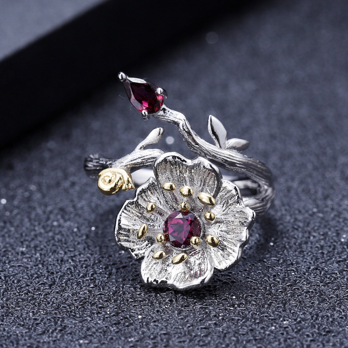 Designer! 925 Silver Natural Topaz Plum Blossom Gemstone Ring