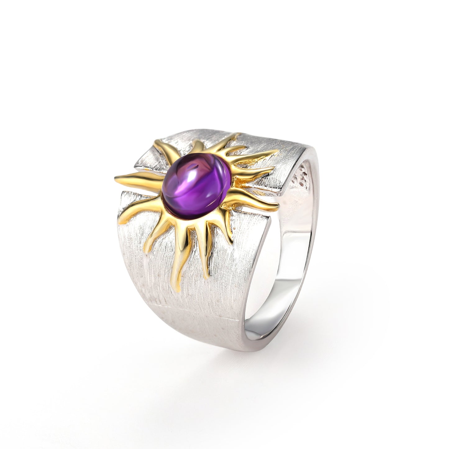 Designer! 925 Silver Sun Goddess Natural Topaz Amethyst Jewelry Ring