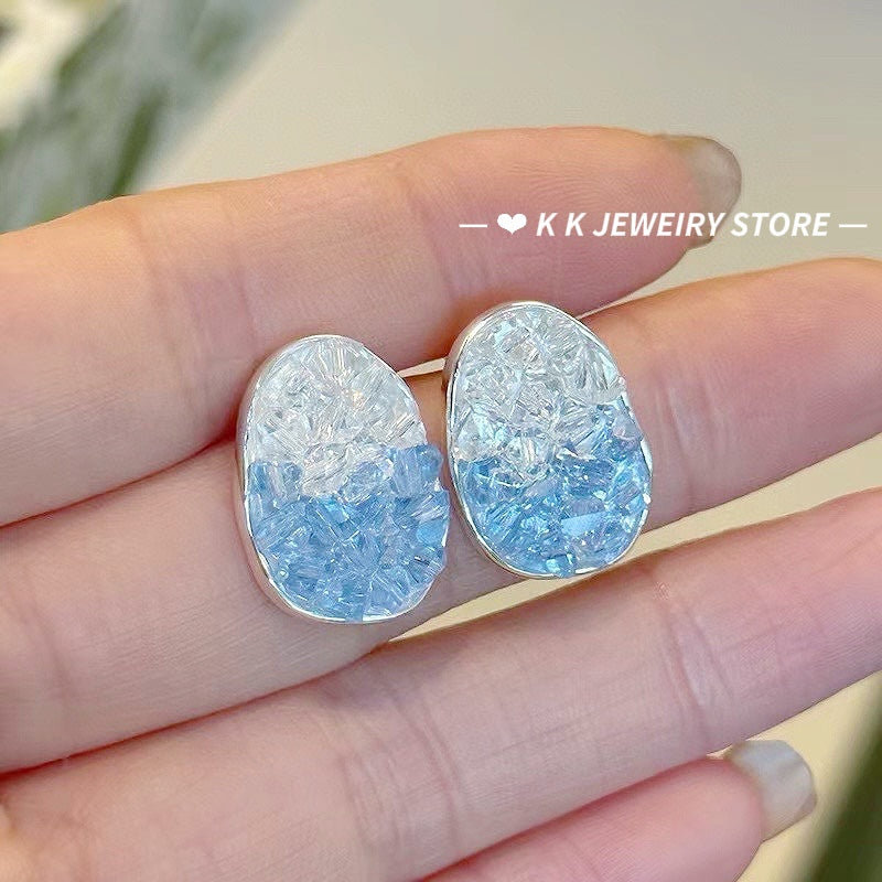 925 silver gradient blue crystal stud earrings