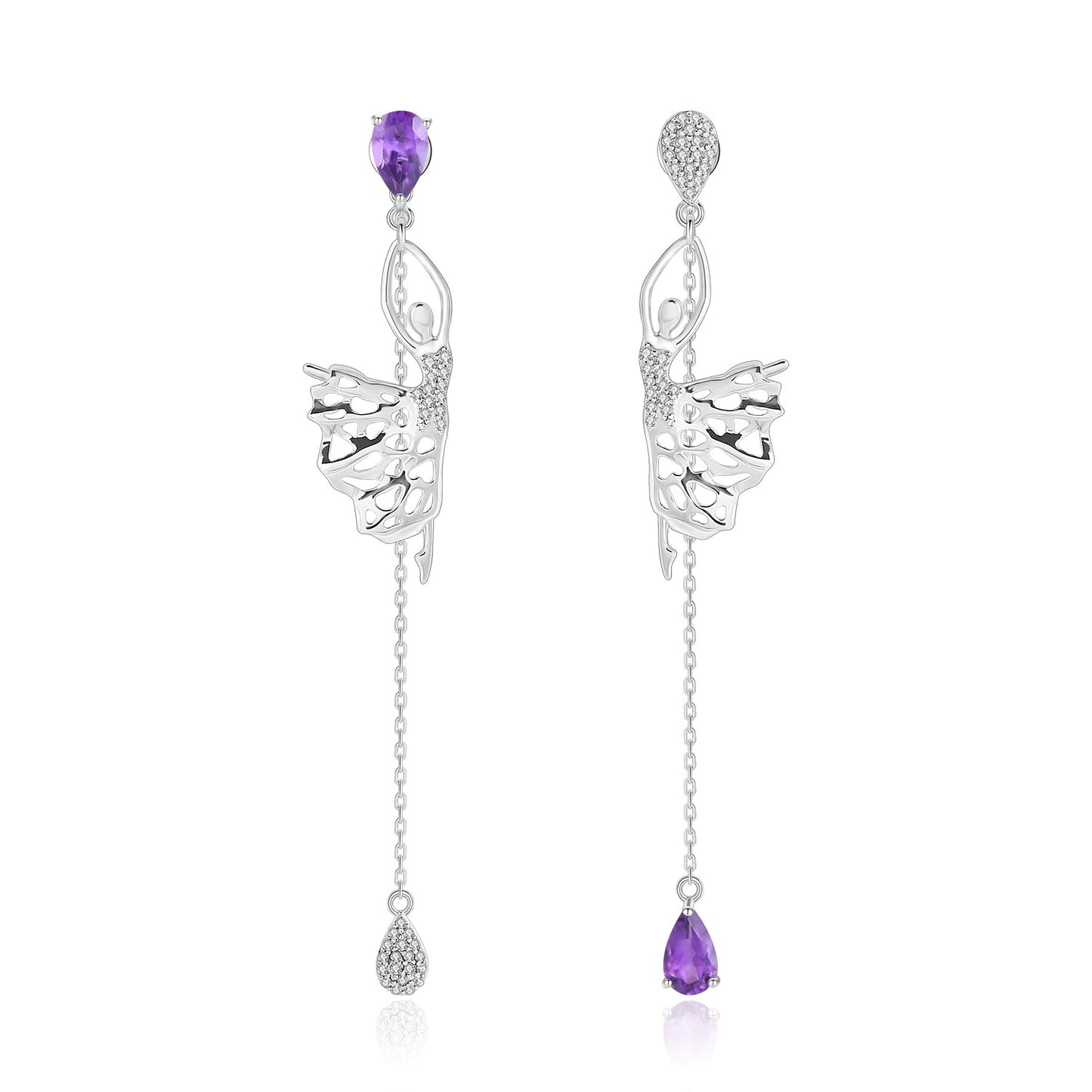 Designer! 925 sterling silver plated 18k gold natural gemstone Paris dancer earrings