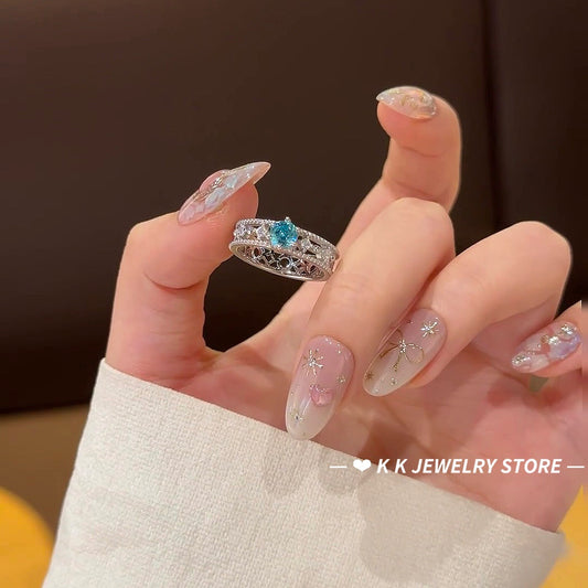 925 Silver 1-Carat Blue Diamond Firework Cut Ring