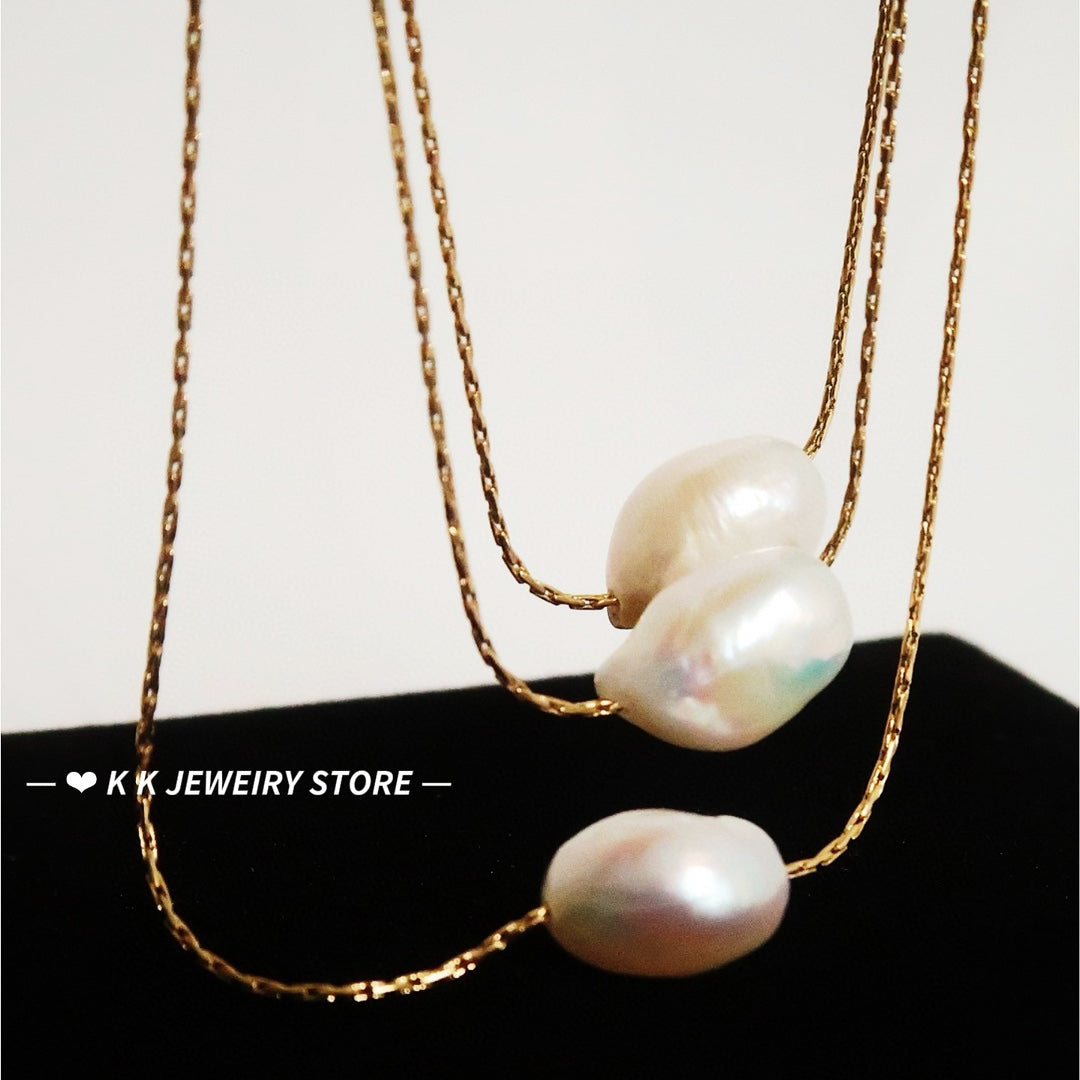 Special-shaped natural freshwater baroque pearl necklace