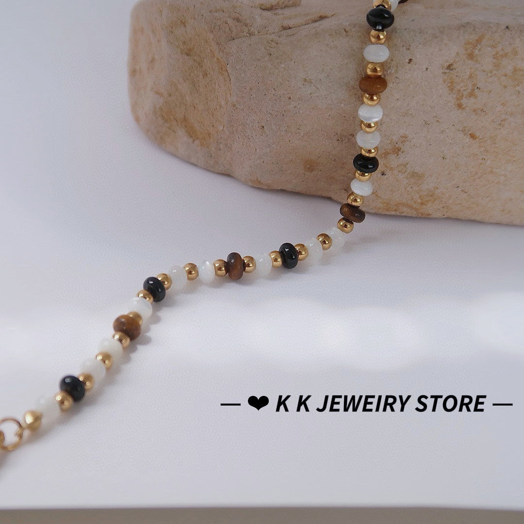 Natural Stone Crystal Tiger's Eye Black Agate Bracelet