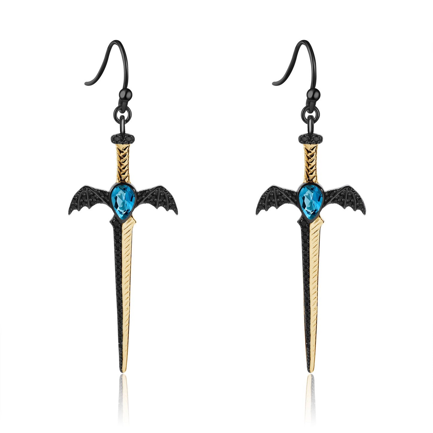 Designer! 925 Silver Natural Colored Gemstone Dark Black Premium Dagger Design Earrings