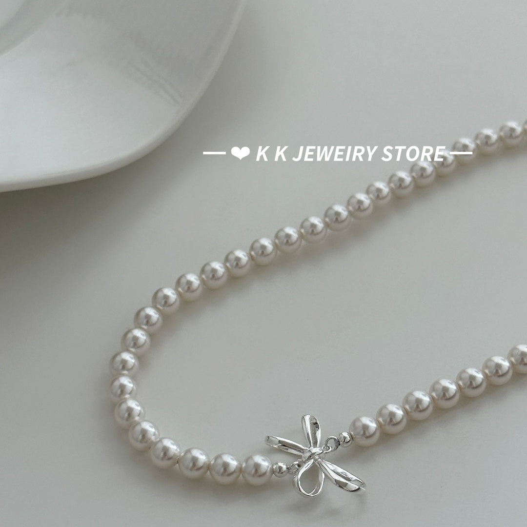 925 Silver Sweet Bow Pearl Necklace