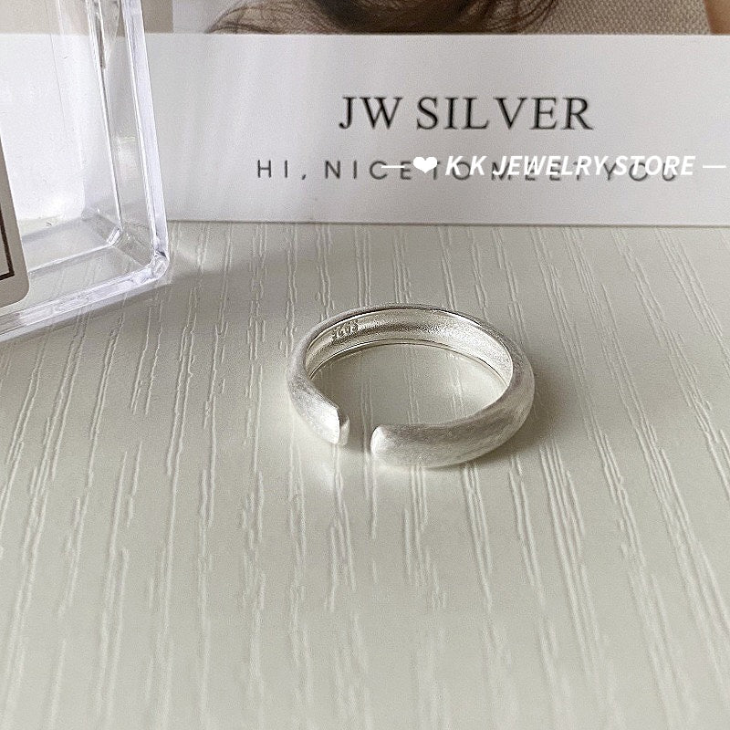 925 silver brushed frosted ring