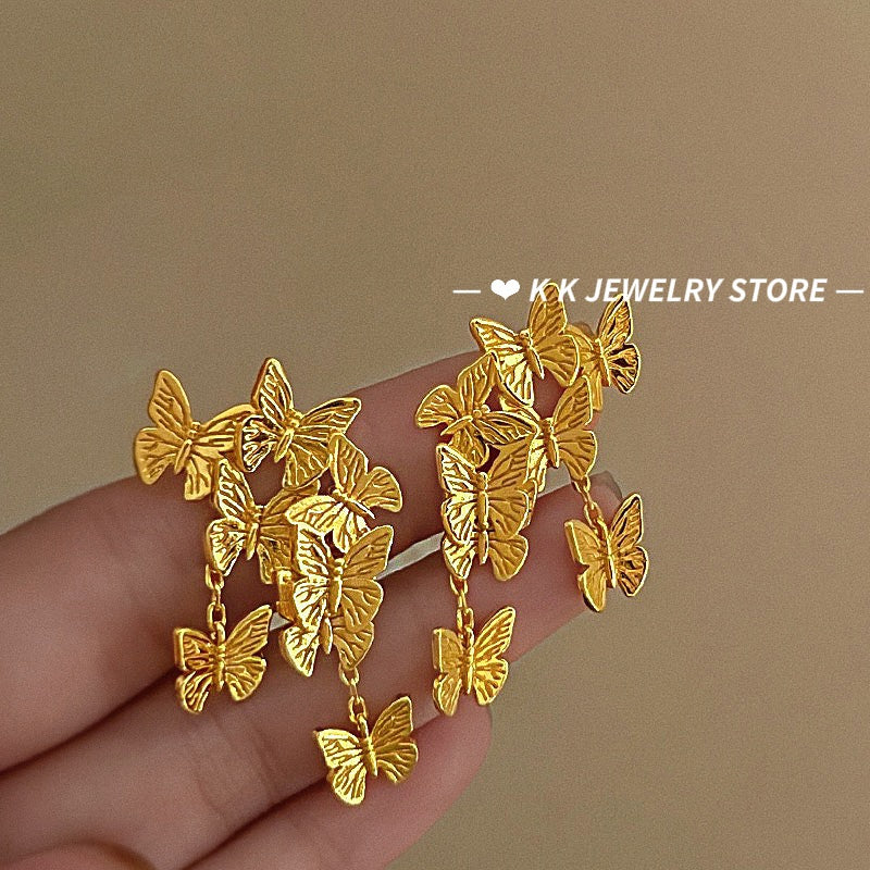 Real gold silver-plated pin butterfly stud earrings