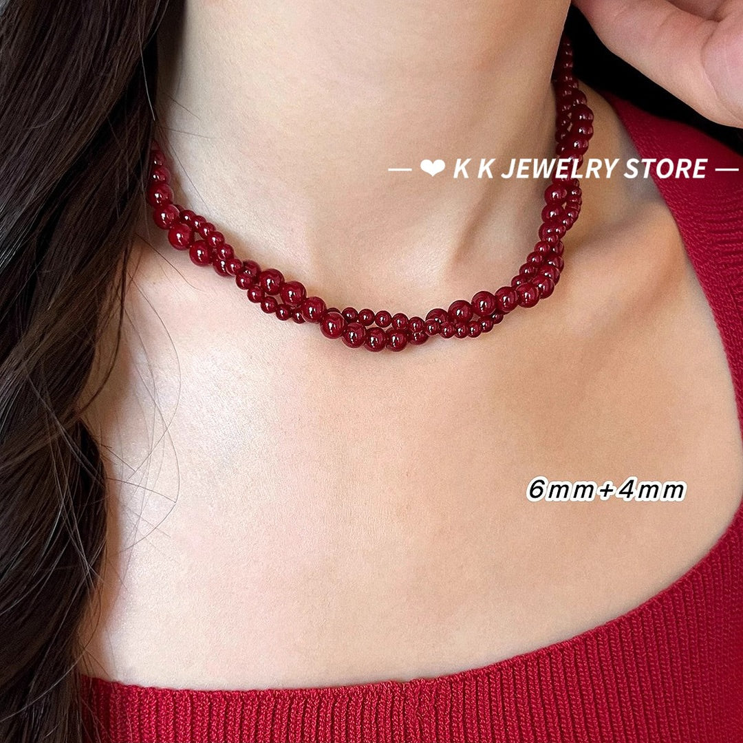 Full of atmosphere ~ 925 silver encore red faux pearl necklace