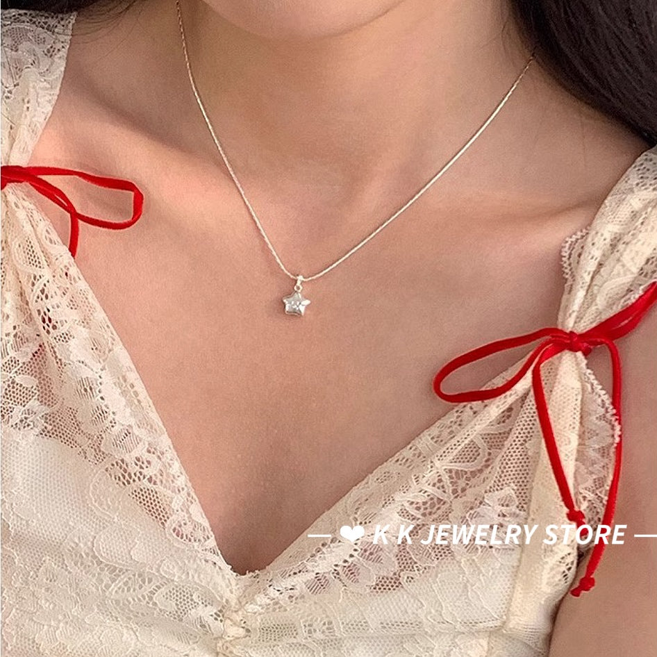 925 Silver Lucky Smile Star Snake Bone Necklace