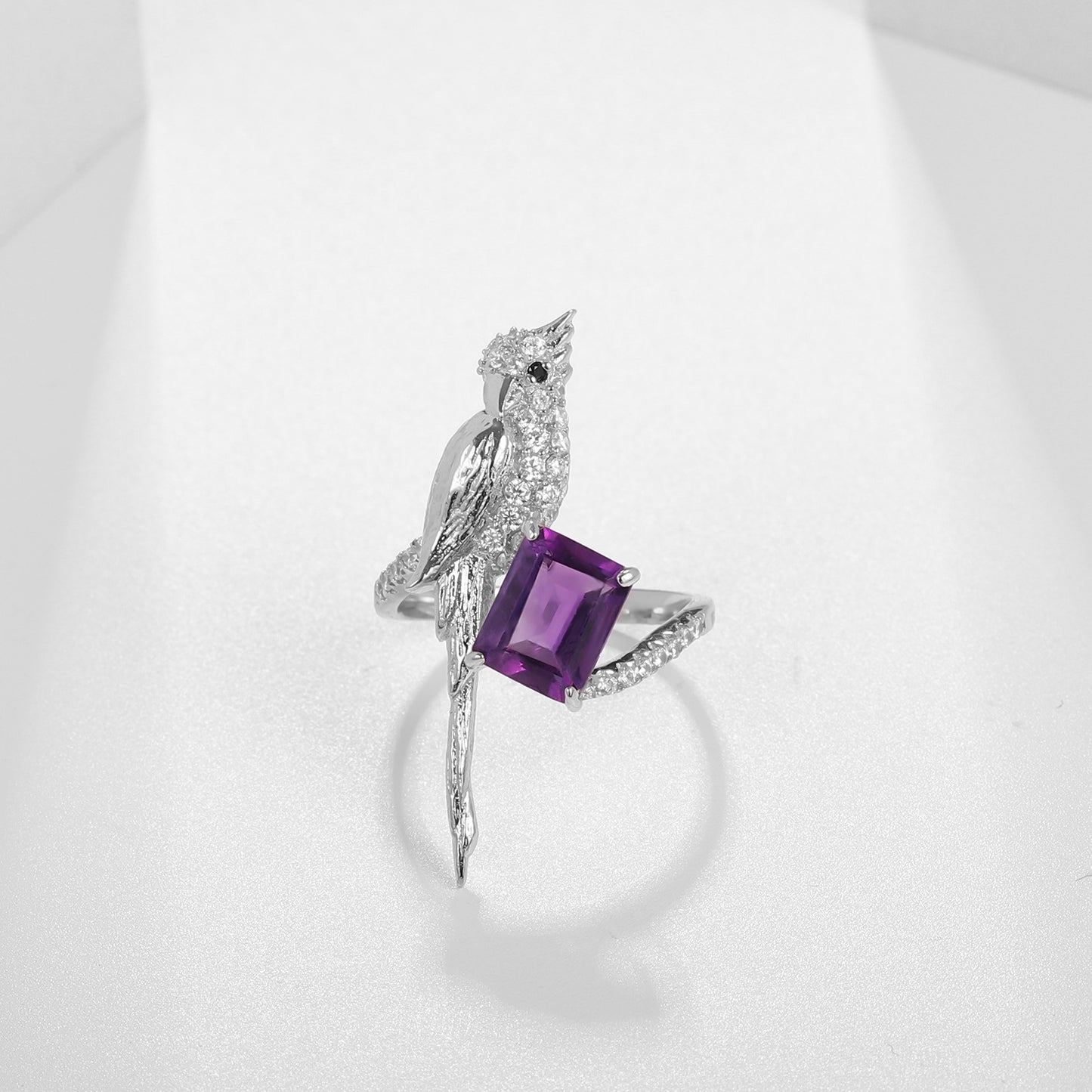 Designer model!! 925 Silver Set Natural Amethyst Ring Gemstone Ring Bird Design