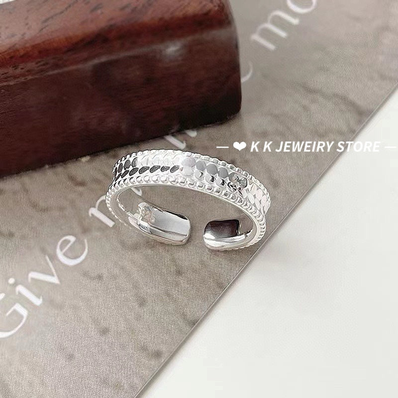 925 silver glitter fish scale ring