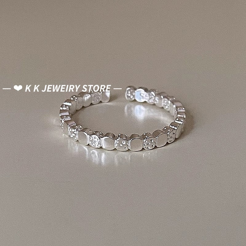 S925 Silver Lava Cube Texture Ring