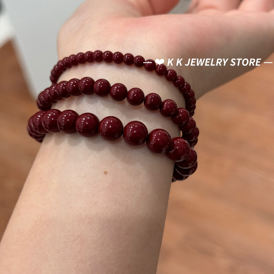 Burgundy faux pearls stacked bracelet