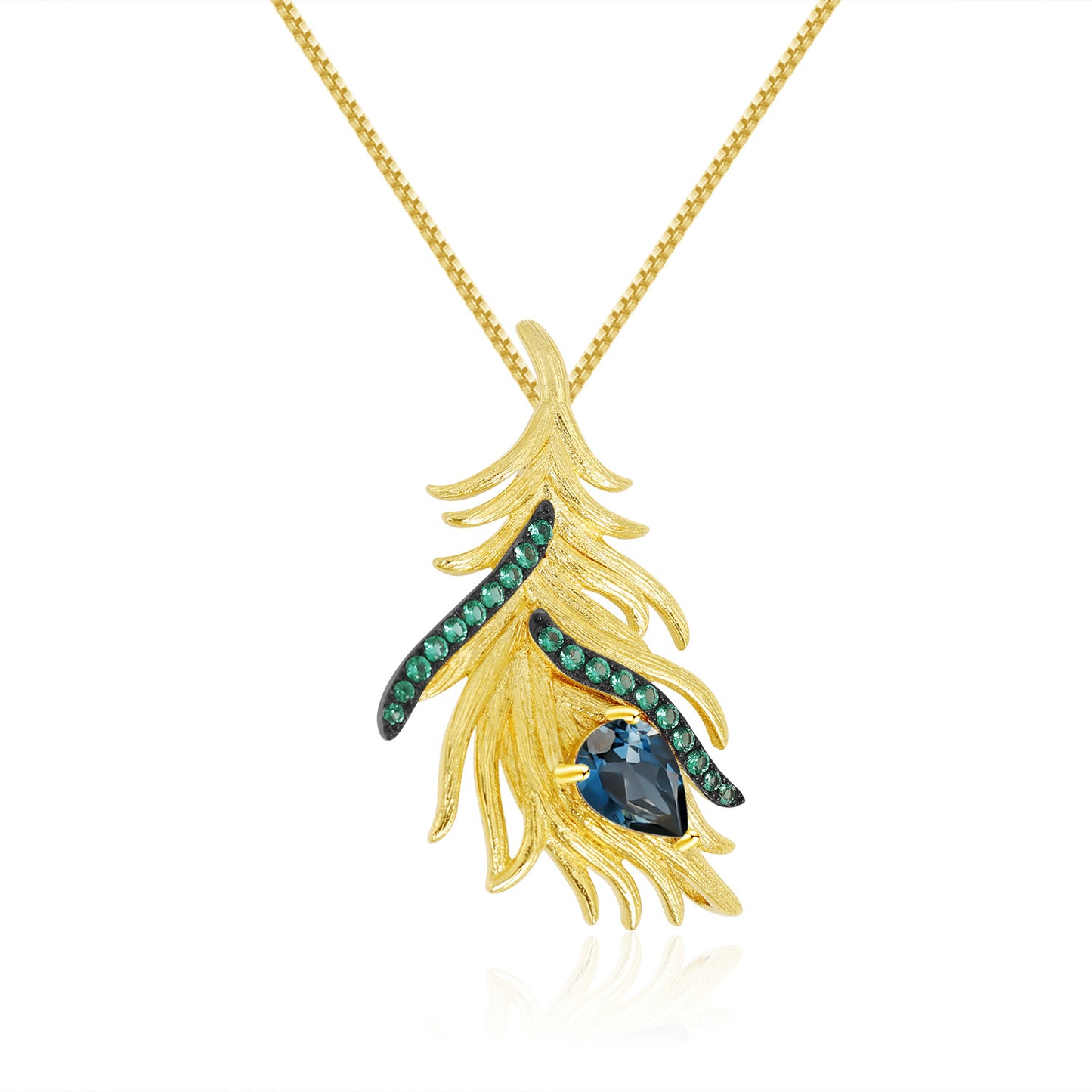 Designer! 925 silver inlaid natural topaz luan bird feather necklace