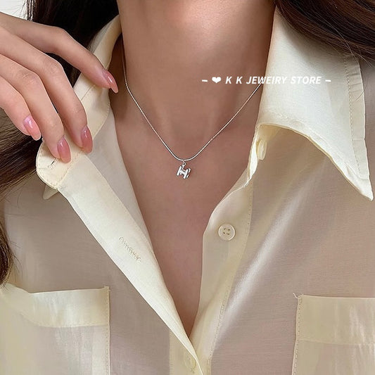 925 Silver Three-Dimensional H-Letter Necklace