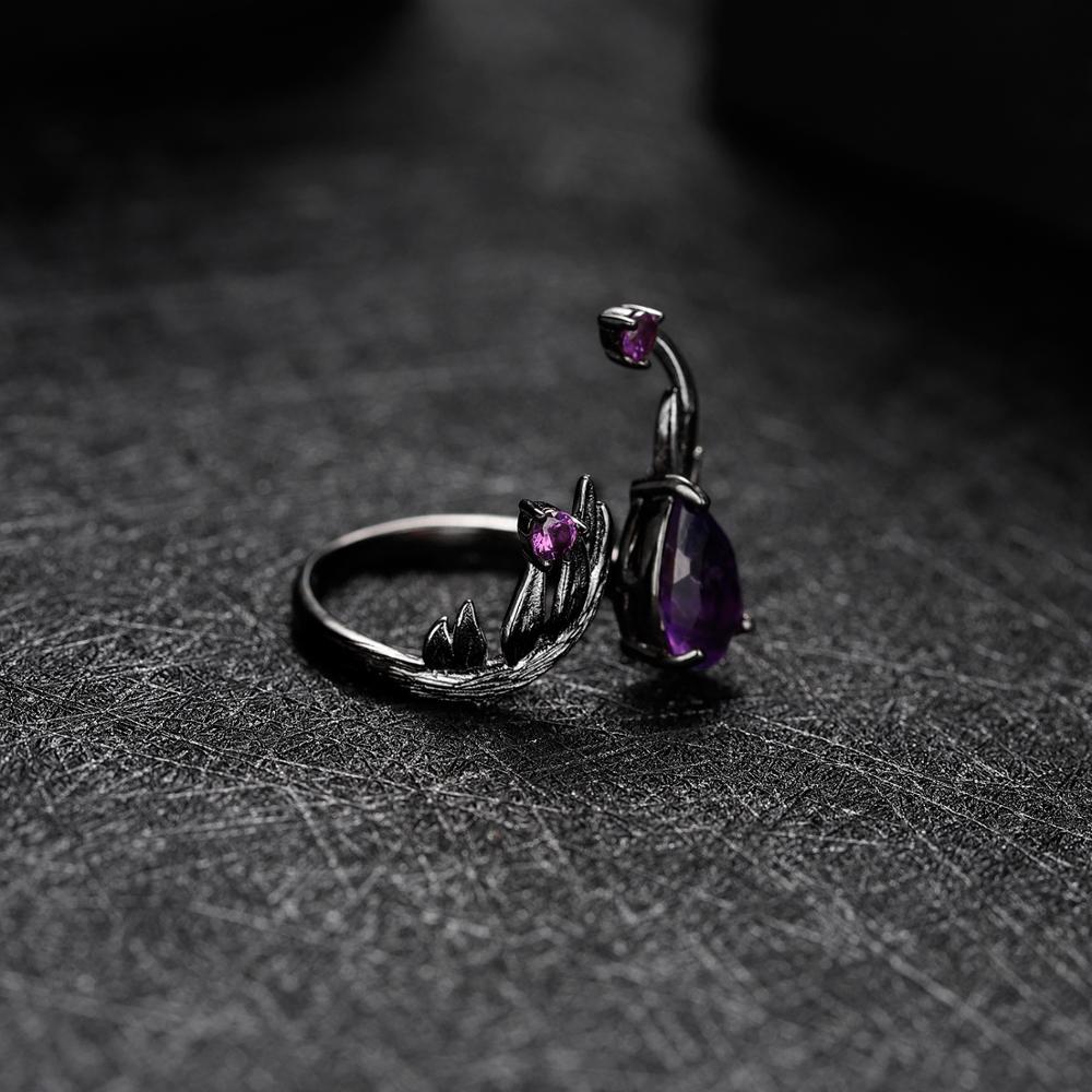 Designer! 925 Silver Natural Amethyst Dark Wind Italian Craft Ring